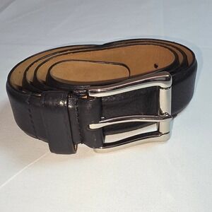 Cole Haan Mens Genuine Leather Belt Black Silver Buckle Size 32